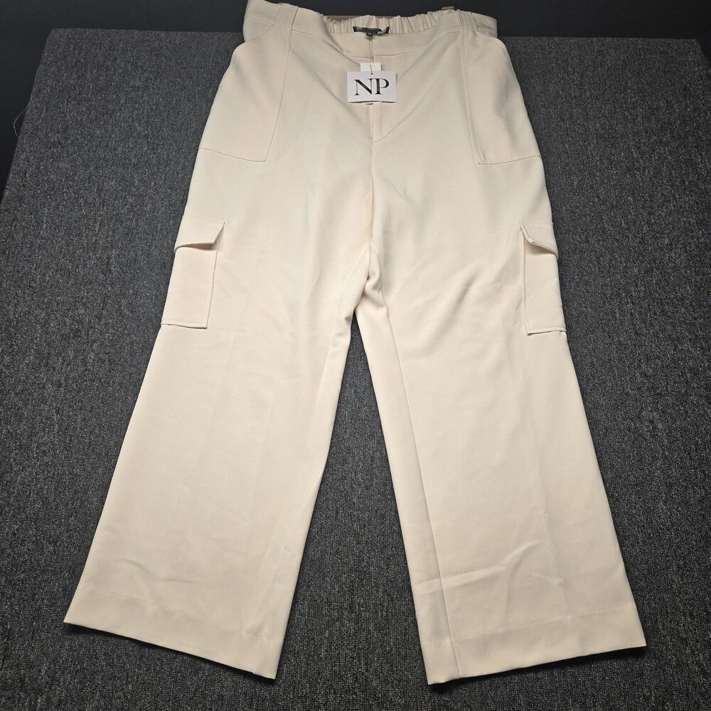 Nina Parker Women 18W Beige Wide‑Leg Utility Cargo Pants Stretch Plus Size